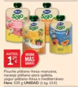 Consum Hero pouche plátano-fresa-manzana naranja-plátano-pera-galleta yogur-plátano-fresa o mediterráneo oferta