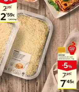 Caprabo Eroski canelons de carn amb beixamel oferta