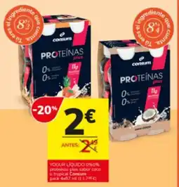 Consum Consum ypgur liquido 0% 0% proteunas plus sabor coco o tropical oferta