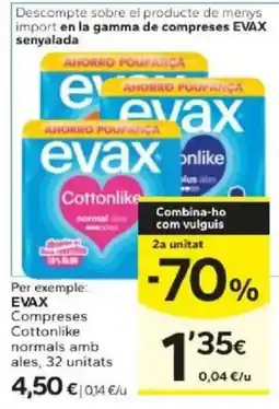 Caprabo Evax compreses cottonlike normals amb ales oferta
