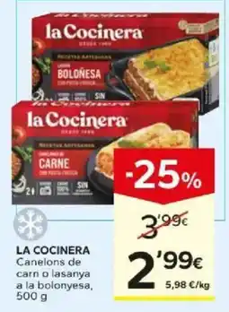 Caprabo la Cocinera Canelons de carn o lasanya a la bolonyesa oferta