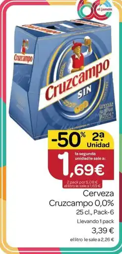 Supermercados El Jamón Cruzcampo sin oferta