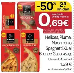 Supermercados El Jamón Gallo helices pluma macarron o spaghetti xl oferta