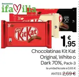 Supermercados El Jamón Kit Kat Original, White o Dark 70% oferta