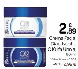 Supermercados El Jamón Unnia Q10 Ifa Crema Facial Día o Noche oferta