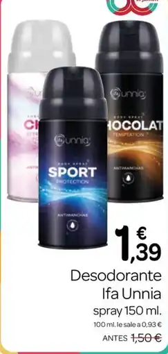 Supermercados El Jamón Ifa Unnia desodorante spray oferta