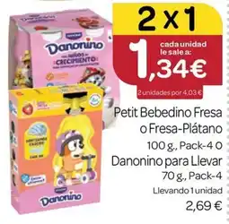 Supermercados El Jamón Danonino petit bebedino fresa o fresa-plátano oferta