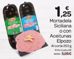 Supermercados El Jamón Elpozo mortadela siciliana o con aceitunas oferta