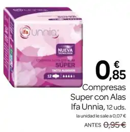 Supermercados El Jamón Ifa Unnia compresas super con alas oferta