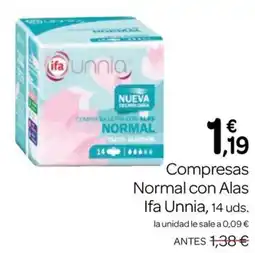 Supermercados El Jamón Ifa Unnia Compresas Normal con Alas oferta
