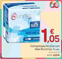 Supermercados El Jamón Ifa Unnia compresas noche con alas oferta