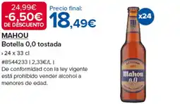 Costco Mahou botella 0,0 tostada oferta
