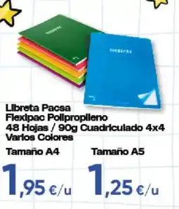 Hiper FROIZ Libreta pacsa flexipac polipropileno 48 hojas / 90g cuadriculado 4x4 varios colores oferta