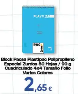 Hiper FROIZ Block pacsa plastipac pollpropileno especial zurdos cuadriculado 4 x 4 tamano follo varlos colores oferta
