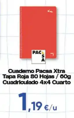Hiper FROIZ Pacsa xtra cuaderno tapa roja 80 hojas cuadriculado 4x4 cuarto oferta