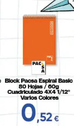 Hiper FROIZ Basic Block Pacsa Espiral Basic 80 Hojas / 60g Cuadriculado 4X4 1/12° Varlos Colores oferta