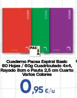 Hiper FROIZ Cuaderno Pacsa Espiral Basic 80 Hojas / 60g Cuadriculado 4x4, Rayado 8cm o Pauta 2,5 cm Cuarto Varlos Colores oferta