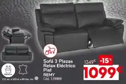 Conforama Remy sofá 3 plazas relax eléctrico piel oferta