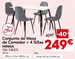 Conforama Minka conjunto de mesa de comedor + 4 sillas oferta