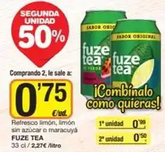 Economy Cash Fuze tea - refresco limón, limón sin azúcar o maracuya oferta