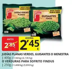 Supermercados MAS Findus judías planas verdes, guisantes o menestra oferta