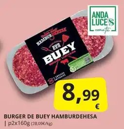 Supermercados MAS Anda Luce Burger de buey hamburdehesa oferta
