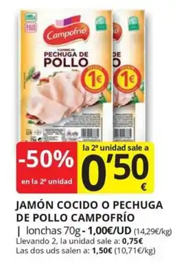 Supermercados MAS Campofrío pechuga de pollo oferta