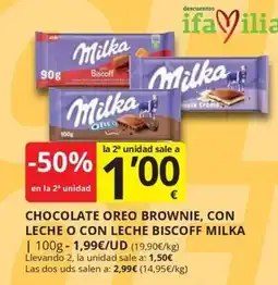 Supermercados MAS Milka chocolate oreo brownie con leche o con leche biscott oferta