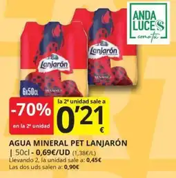 Supermercados MAS Lanjarón agua mineral pet oferta