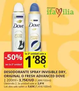 Supermercados MAS Dove desodorante spray invisible dry oferta