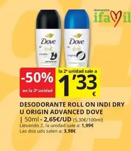 Supermercados MAS Dove desodorante roll on indi dry u origin advanced oferta