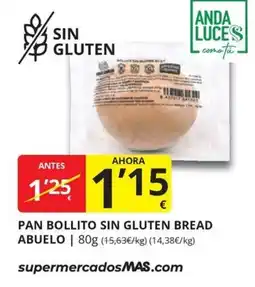 Supermercados MAS Abuelo pan bollito sin gluten bread oferta
