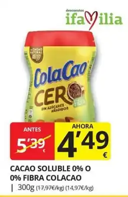 Supermercados MAS ColaCao Cacao soluble 0% o 0% fibra Colacao oferta
