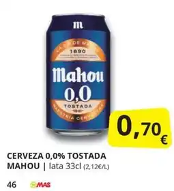 Supermercados MAS Mahou cerveza 0,0% tostada oferta
