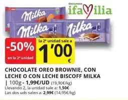 Supermercados MAS Milka chocolate oreo brownie con leche o con leche biscotto oferta