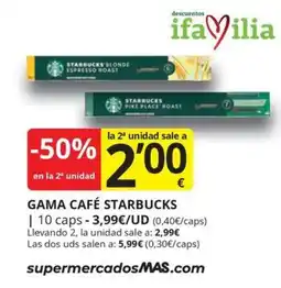 Supermercados MAS Gama café starbucks oferta