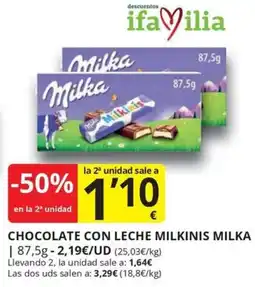 Supermercados MAS Milka chocolate con leche milkinis oferta