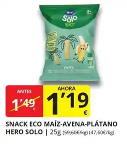 Supermercados MAS Hero Solo snack eco maíz-avena-plátano oferta