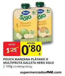 Supermercados MAS Hero Solo Pouch Manzana Plátano O Multifruta Galleta oferta