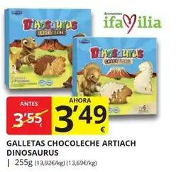 Supermercados MAS Artiach galletas choco leche dinosaurus oferta