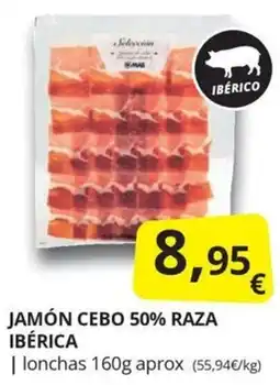 Supermercados MAS Jamón Cebo 50% Raza Ibérica oferta