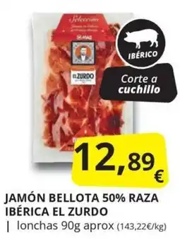 Supermercados MAS El Zurdo jamón bellota 50% raza ibérica oferta