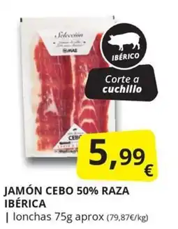 Supermercados MAS Jamón Cebó 50% Raza Ibérica oferta