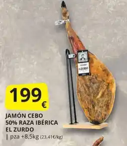 Supermercados MAS Jamón Cebo 50% Raza Ibérica El Zurdo oferta