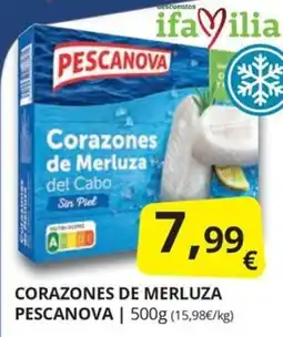 Supermercados MAS Pescanova corazones de merluza del cabo oferta