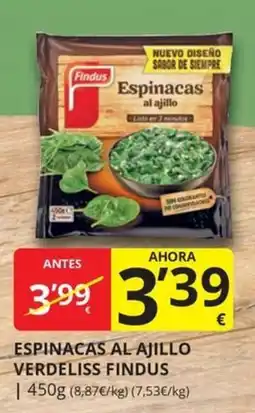 Supermercados MAS Findus espinacas al ajillo oferta