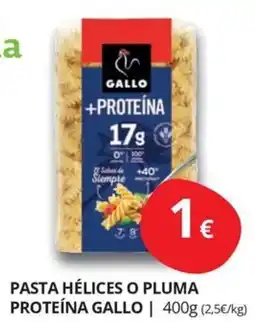 Supermercados MAS Gallo pasta hélices o pluma proteína oferta