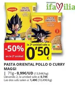 Supermercados MAS Maggi pasta oriental pollo o curry oferta