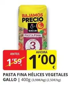 Supermercados MAS Gallo pasta fina hílices vegetales oferta