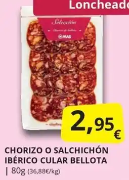 Supermercados MAS MAS chorizo o salchichón ibérico cular bellota oferta